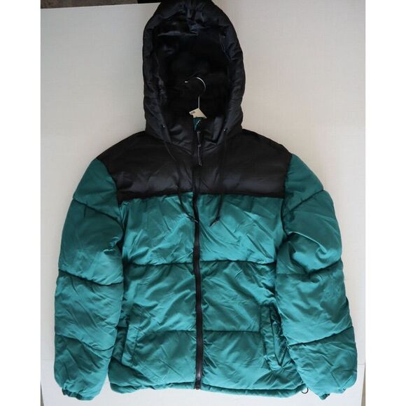 Aéropostale Men Sz L Green/Black Colorblock Heavyweight Hooded Puffer Jacket - Picture 2 of 12